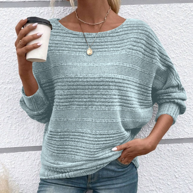 Autumn Sale-50% Off🌹Solid Round-Neck Striped Top with Long Sleeves