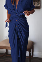 🔥2026 Summer New-❤️ Women Satin Button Shirt Dress