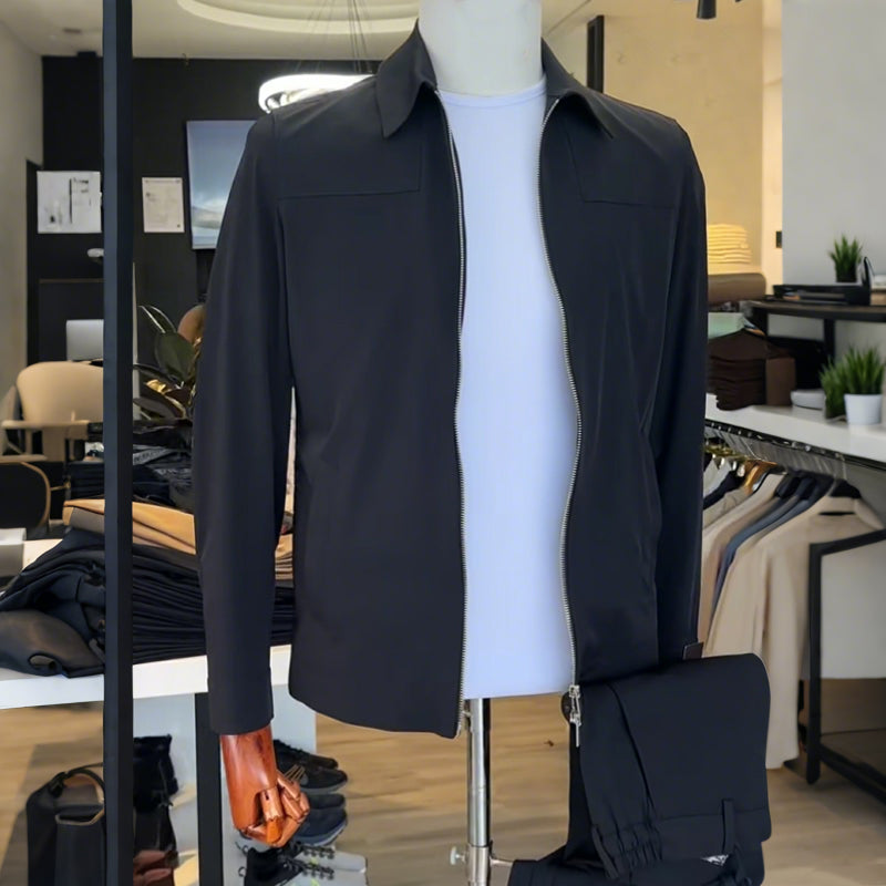 Men's Autumn and Winter Solid Color Casual 2-Piece Suit (Jacket + Pants)
