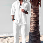 Men's Cotton Linen 2-Piece Set - Casual Top & Pants