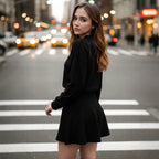 Women's Mock Neck Knit A-Line Mini Dress