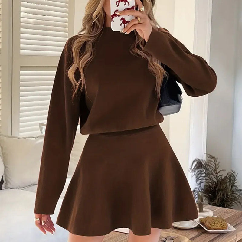 Women's Mock Neck Knit A-Line Mini Dress