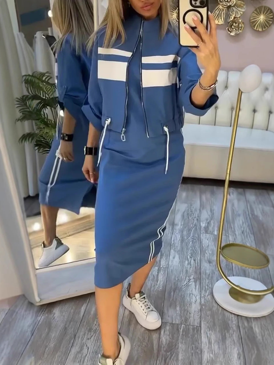 ❄️LAST DAY PROMOTION - 49%OFF 💖 Women's Stand Collar Jacket & Dress Set