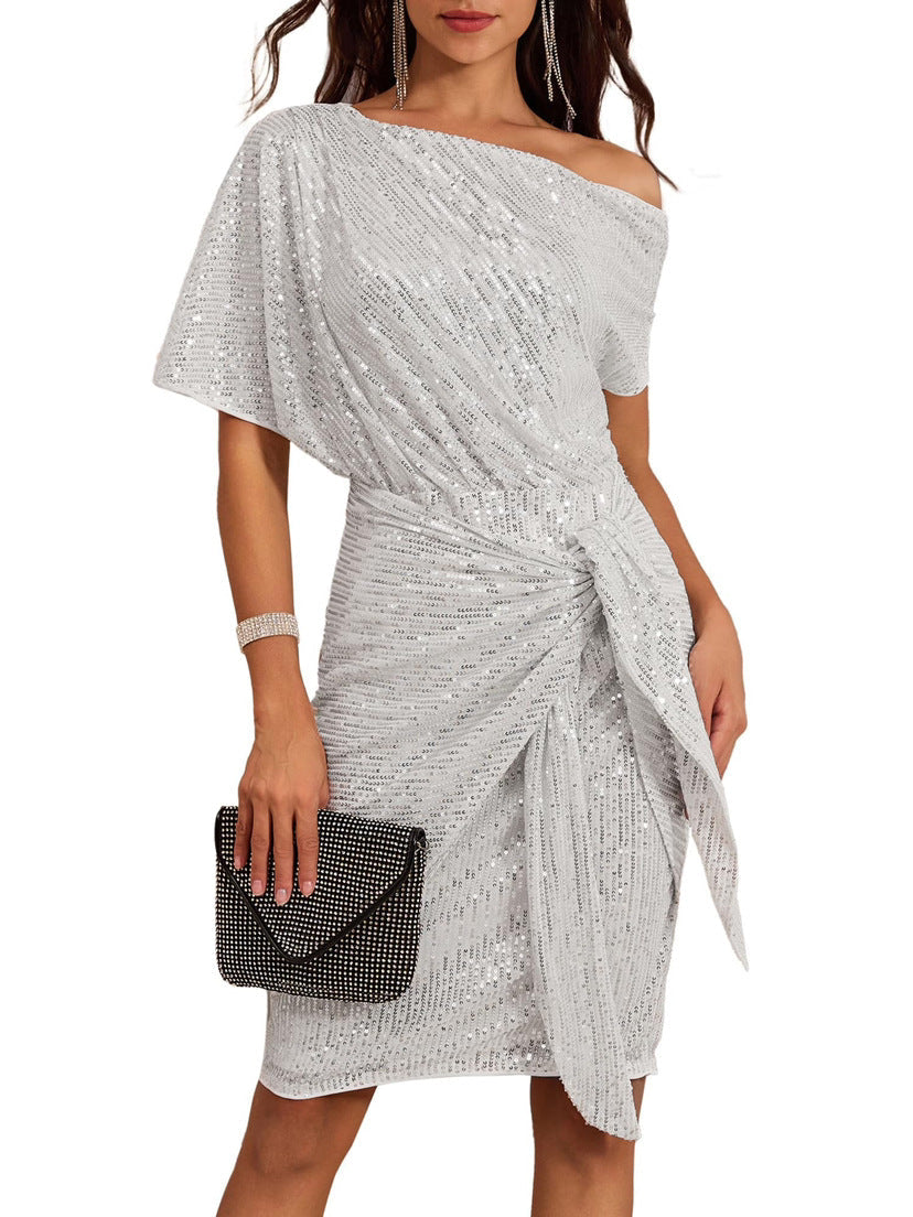 💃Last Day Sales 60% OFF🎉Sparkly One-Shoulder Ruched Dress
