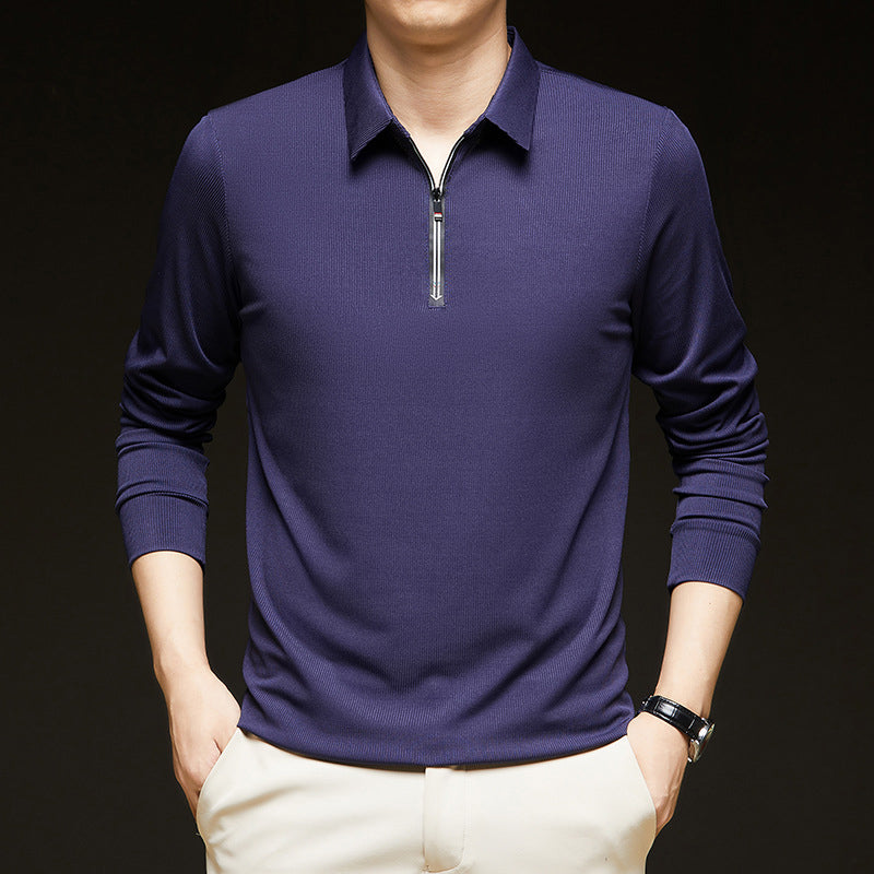 Men's Half-Zip Knit Stand Collar Textured Long Sleeve