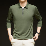 Men's Half-Zip Knit Stand Collar Textured Long Sleeve