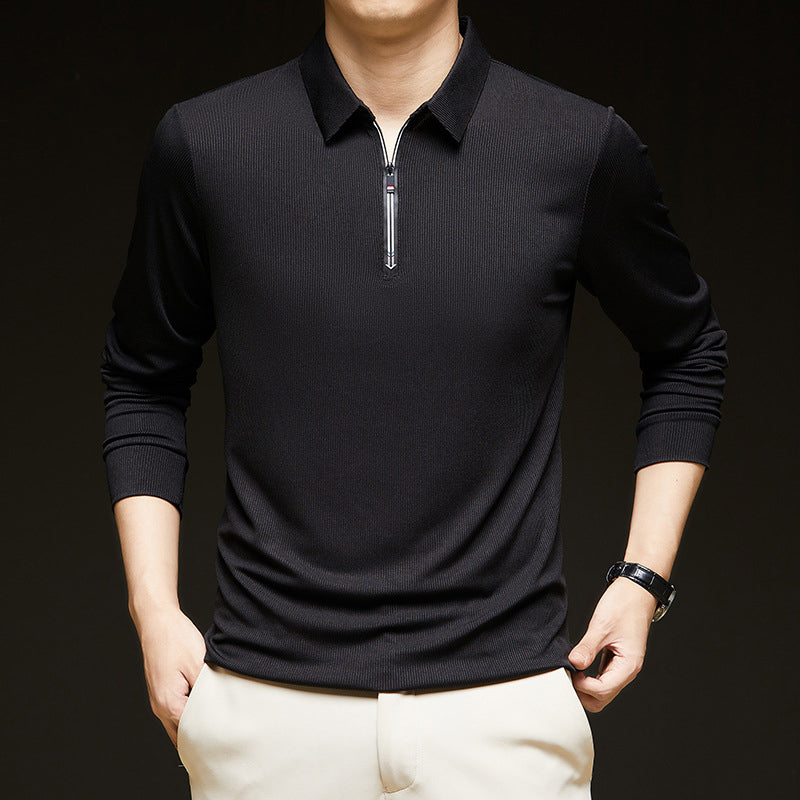Men's Half-Zip Knit Stand Collar Textured Long Sleeve