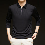 Men's Half-Zip Knit Stand Collar Textured Long Sleeve