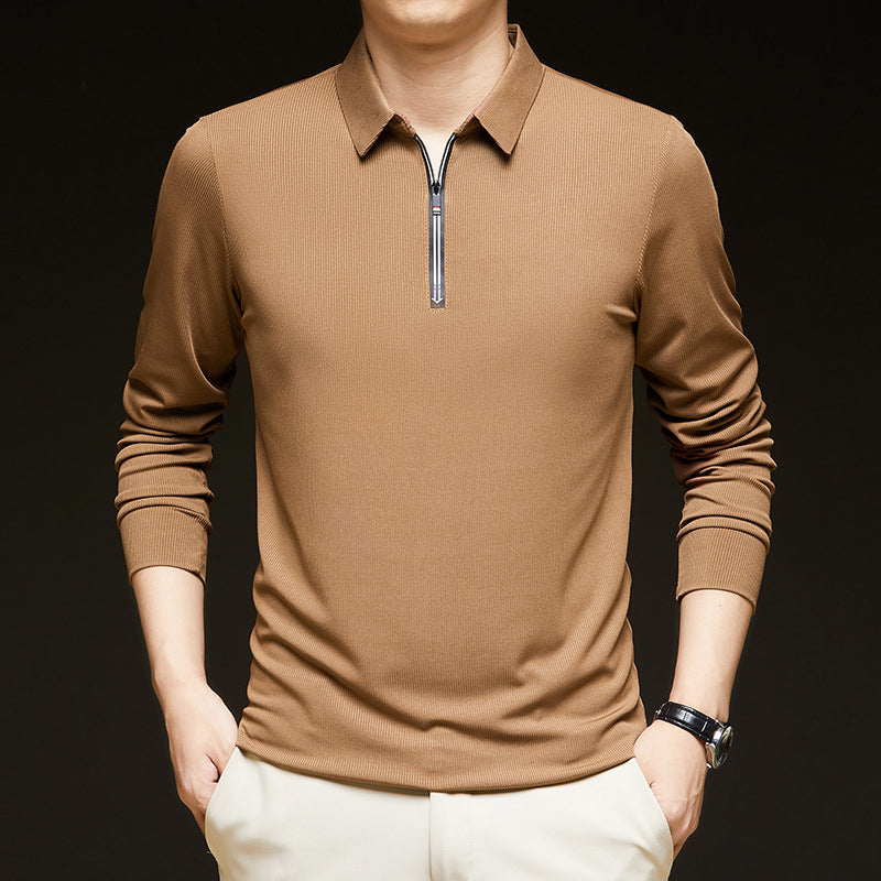 Men's Half-Zip Knit Stand Collar Textured Long Sleeve