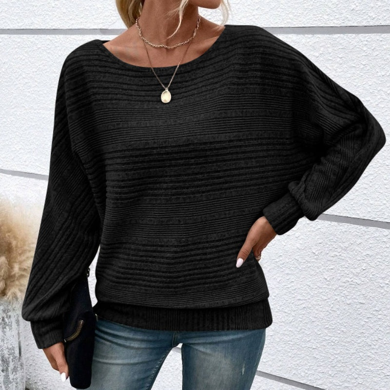 Autumn Sale-50% Off🌹Solid Round-Neck Striped Top with Long Sleeves