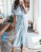 🔥2026 Summer New-❤️ Women Satin Button Shirt Dress