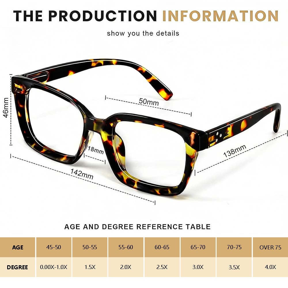 🎁Last Day✨👓Tortoiseshell Reading Glasses – Blue Light Blocking Oversized Square Readers