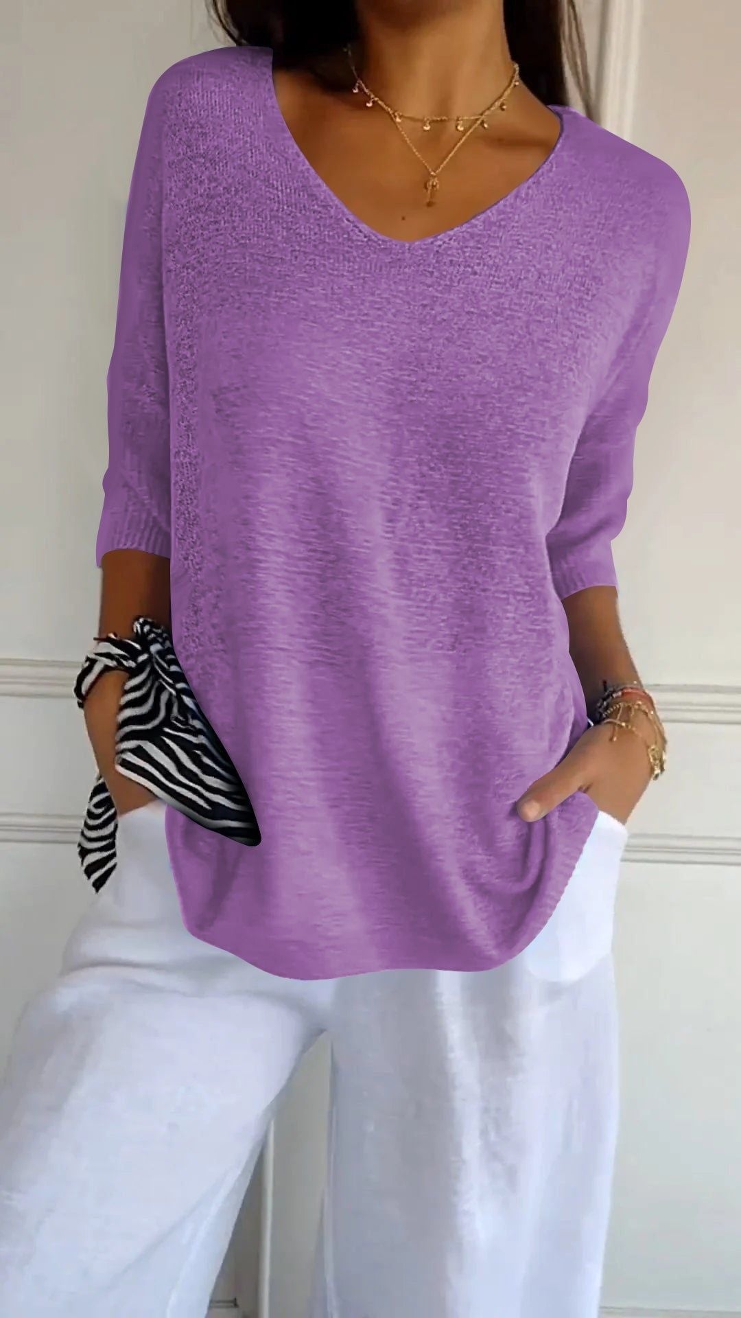 💎 60% OFF! 💎 Solid Color Knitted V-Neck Top – Minimalist Elegance, Breathable Comfort & Timeless Style 🥰👚