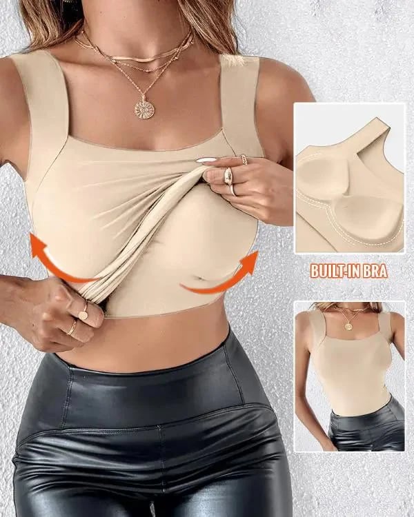 🔥HOT SALE🔥💐Women's U Neck Thermal Tank Tops with Built-In Bra