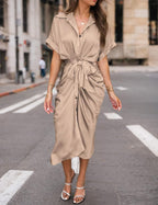🔥2026 Summer New-❤️ Women Satin Button Shirt Dress
