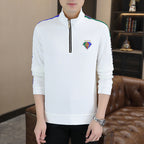 Men's Half-Zip Stand Collar Diamond Embroidered Jacket
