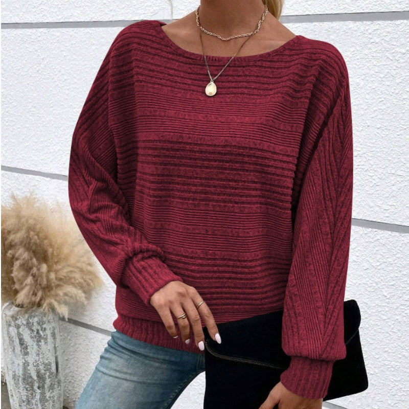 Autumn Sale-50% Off🌹Solid Round-Neck Striped Top with Long Sleeves