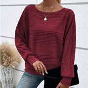 Autumn Sale-50% Off🌹Solid Round-Neck Striped Top with Long Sleeves