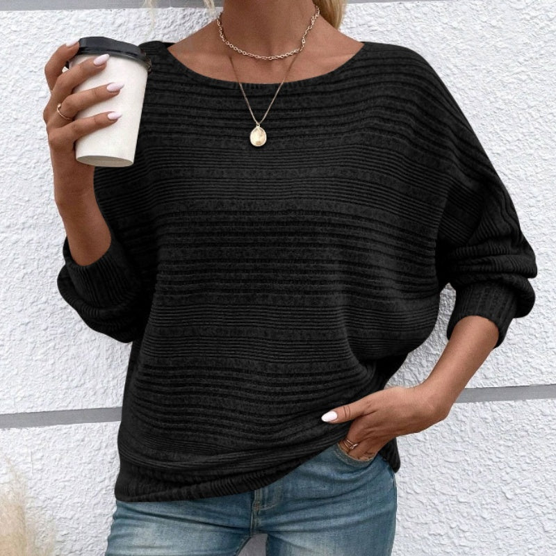 Autumn Sale-50% Off🌹Solid Round-Neck Striped Top with Long Sleeves