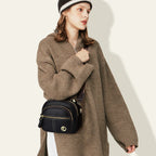 Classic Multi-Compartment Adjustable Wide Strap Leather Crossbody Apple Bag👝