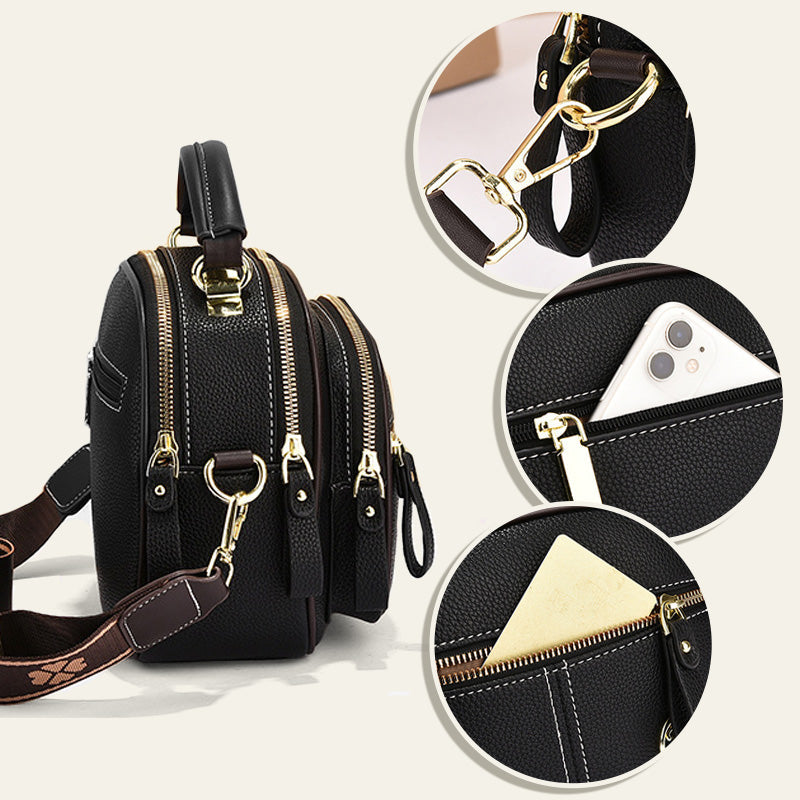 Classic Multi-Compartment Adjustable Wide Strap Leather Crossbody Apple Bag👝