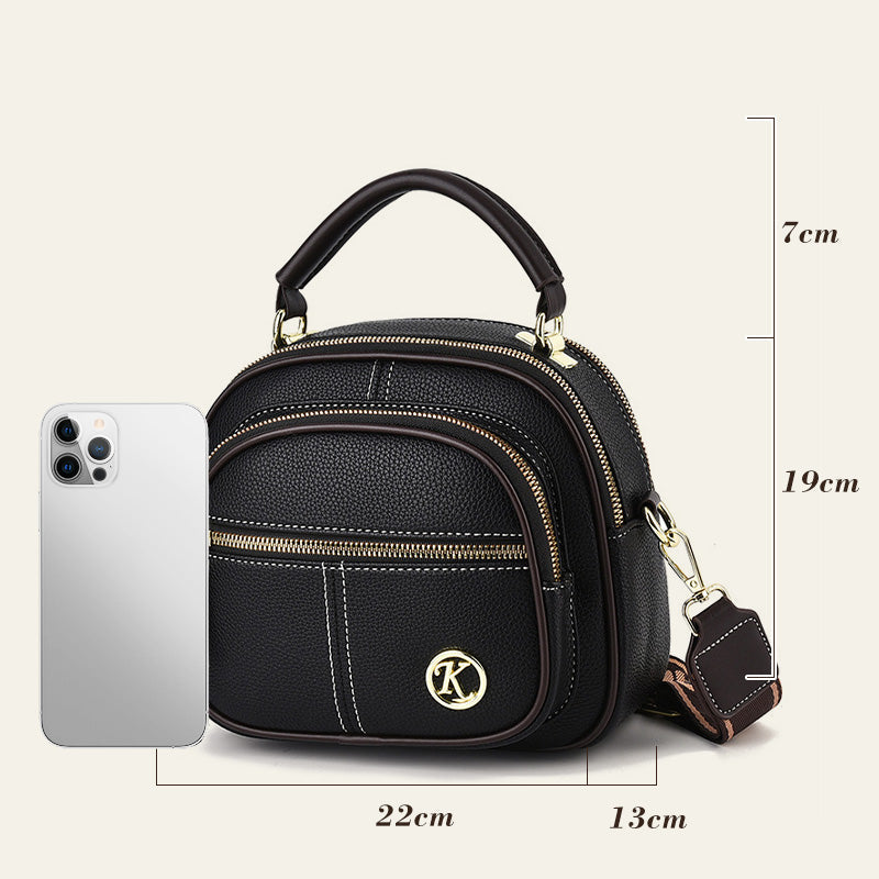 Classic Multi-Compartment Adjustable Wide Strap Leather Crossbody Apple Bag👝