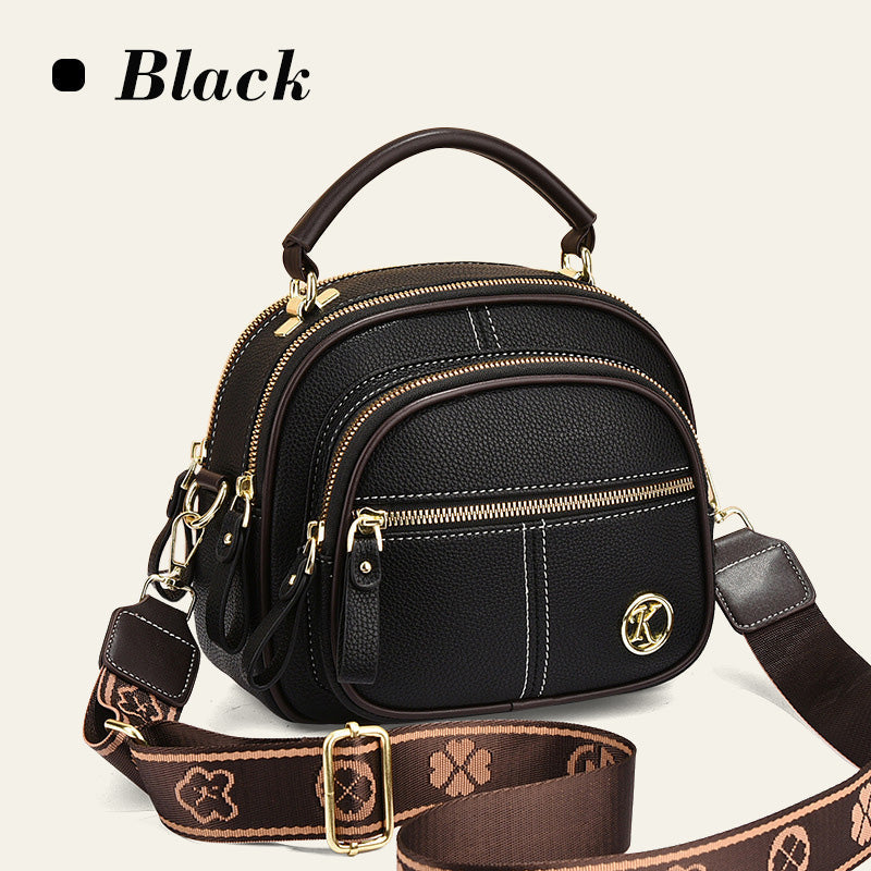 Classic Multi-Compartment Adjustable Wide Strap Leather Crossbody Apple Bag👝