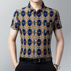 👑Men's fashion printing lapel short-sleeved shirt