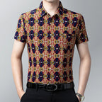 👑Men's fashion printing lapel short-sleeved shirt