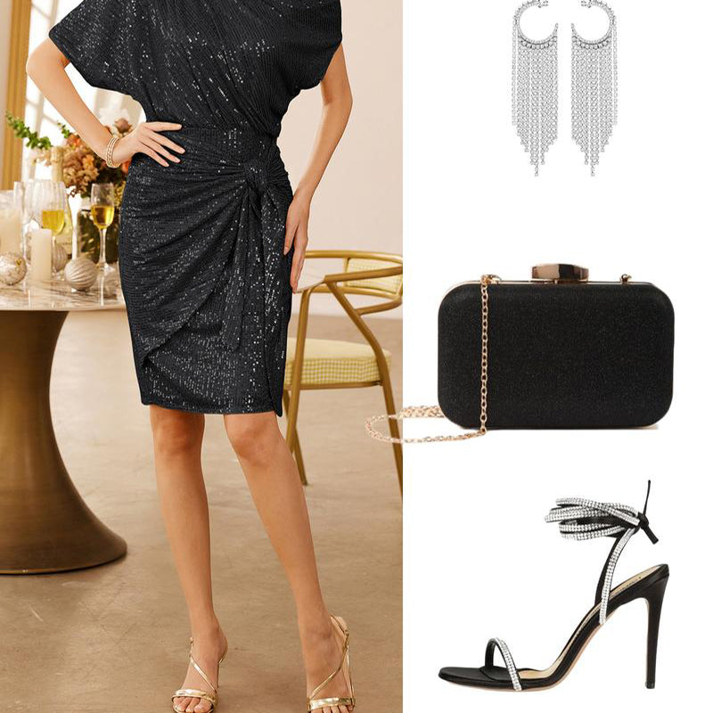 💃Last Day Sales 60% OFF🎉Sparkly One-Shoulder Ruched Dress