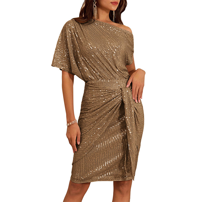 💃Last Day Sales 60% OFF🎉Sparkly One-Shoulder Ruched Dress