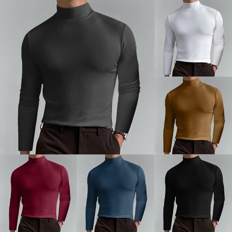 Men's High-Neck Slim-Fit Solid Color Minimalist T-Shirt