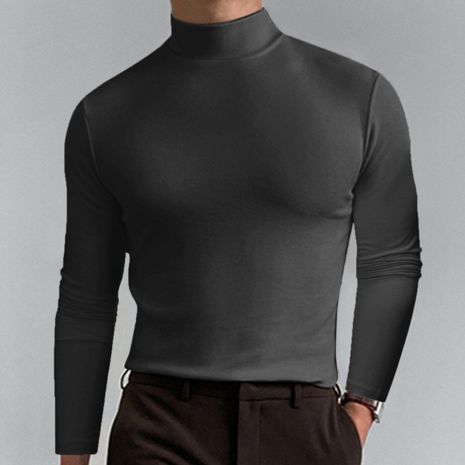 Men's High-Neck Slim-Fit Solid Color Minimalist T-Shirt