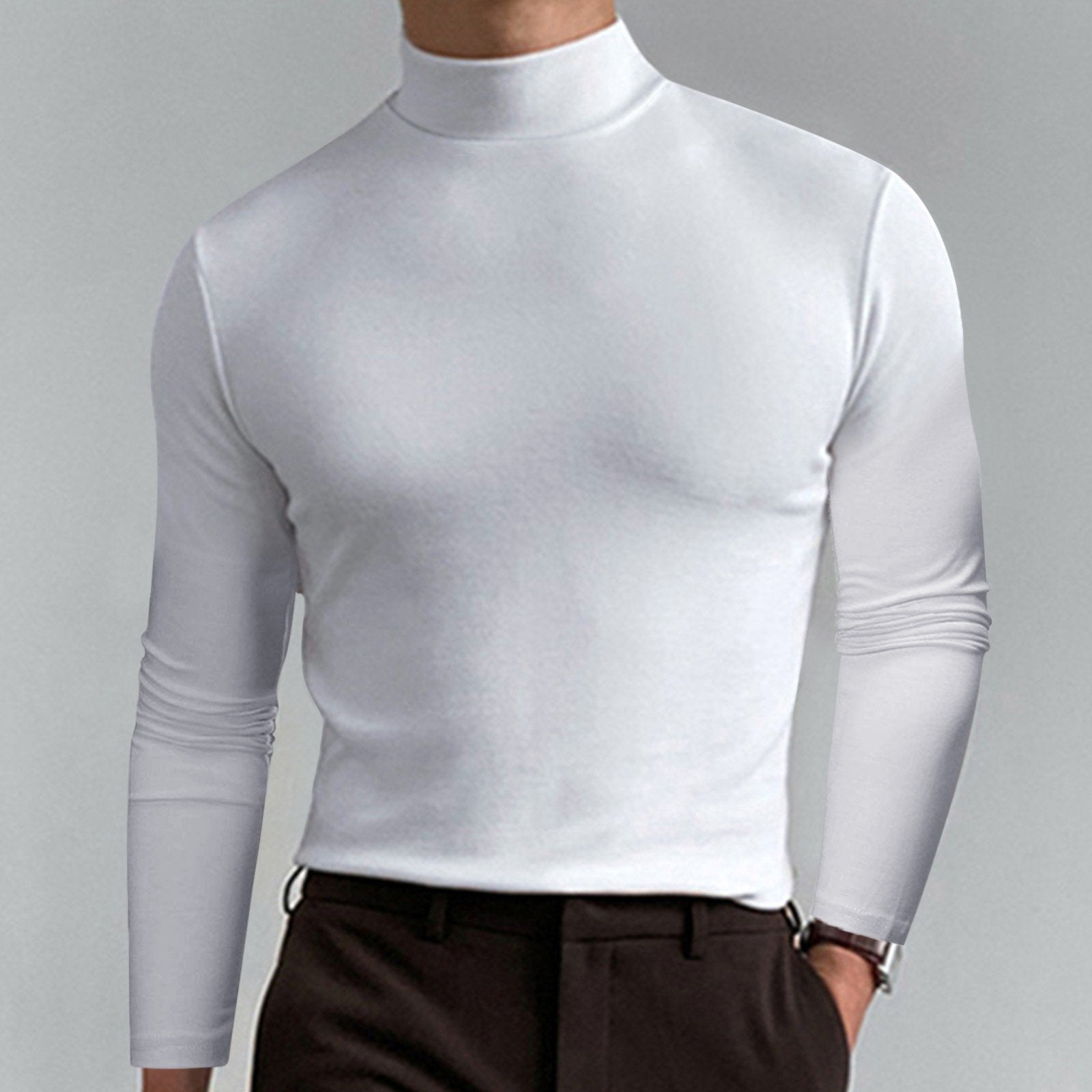Men's High-Neck Slim-Fit Solid Color Minimalist T-Shirt