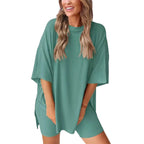 🌸Casual Oversized 2-Piece Lounge Set with Crewneck & Split Hem💃
