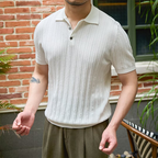 👑Men's Old Money Casual Solid Color Lapel Short Sleeve Top