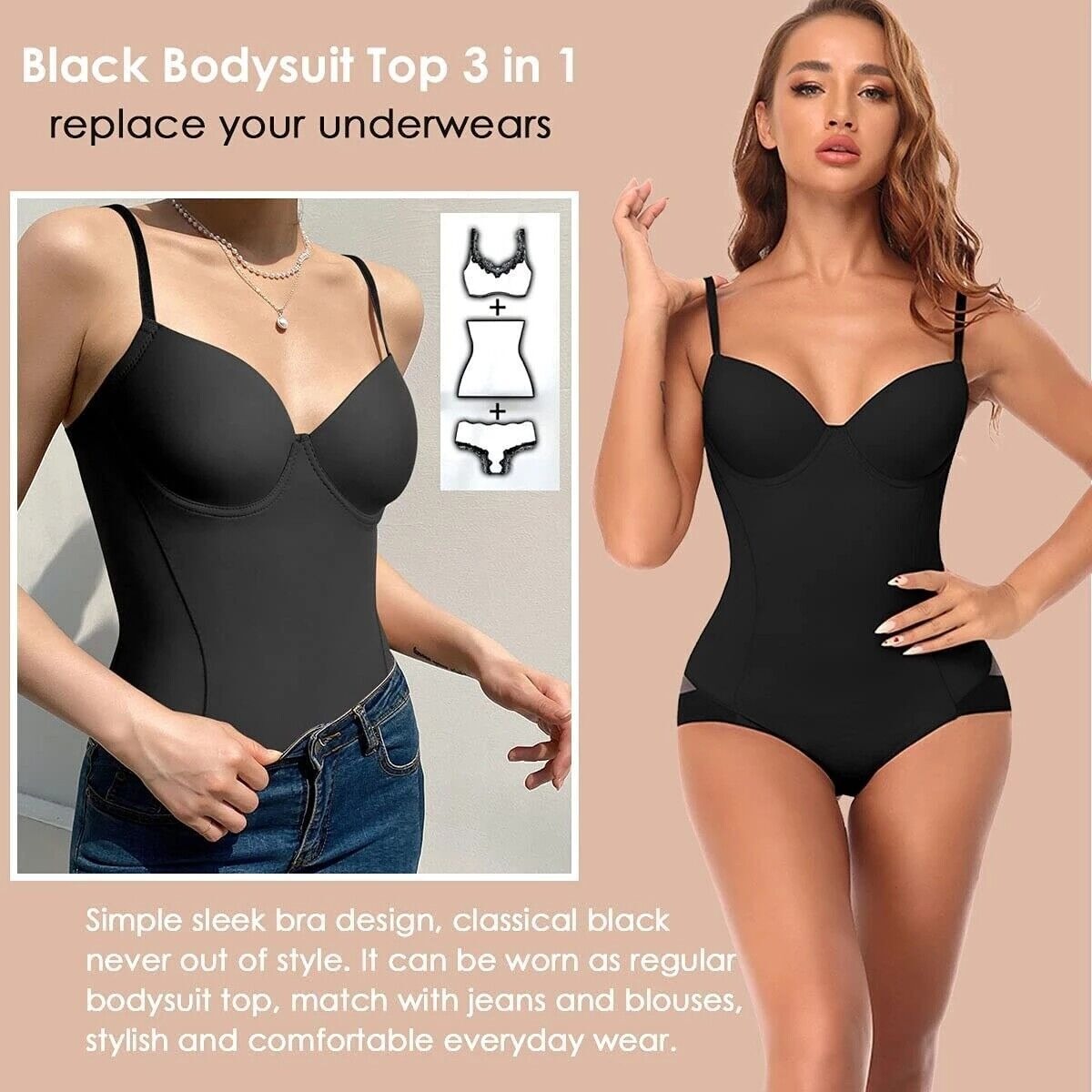 🏆Shapewear Bodysuit with Bra | Ruched Slimming Adjustable Waist✨