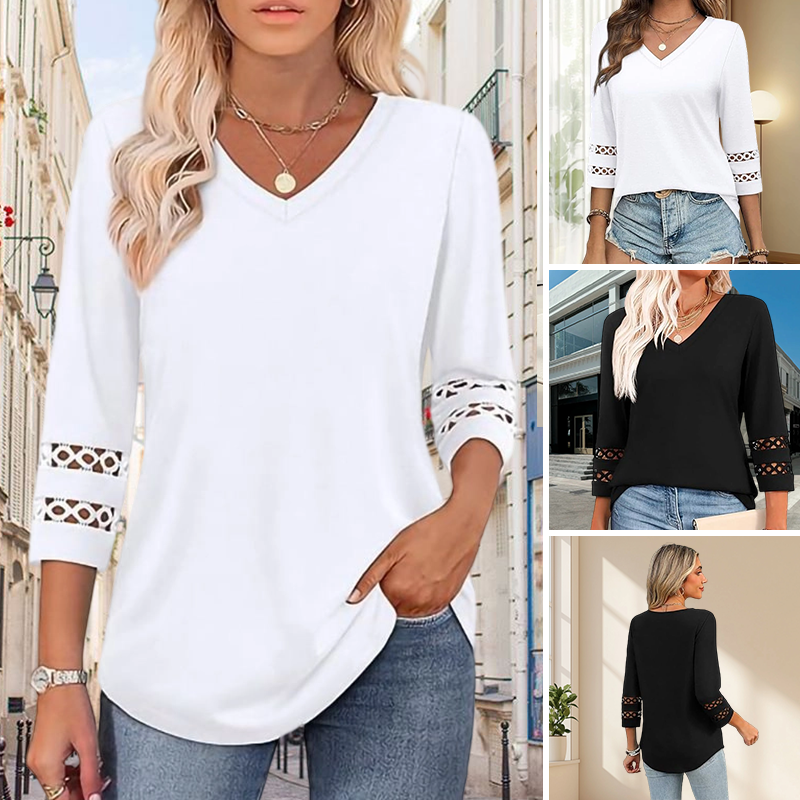 🌞Summer Sale 49% OFF🔥Women’s Solid Casual V-Neck Top with 3/4 Sleeves