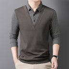 🌟New autumn men's faux two-piece cardigan with a turn-down collar.