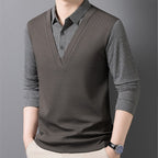 🌟New autumn men's faux two-piece cardigan with a turn-down collar.