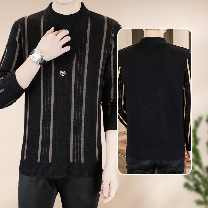✨Warm and stylish✨Men's Knit Striped Faux Two Piece Sweater