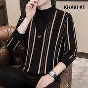 ✨Warm and stylish✨Men's Knit Striped Faux Two Piece Sweater