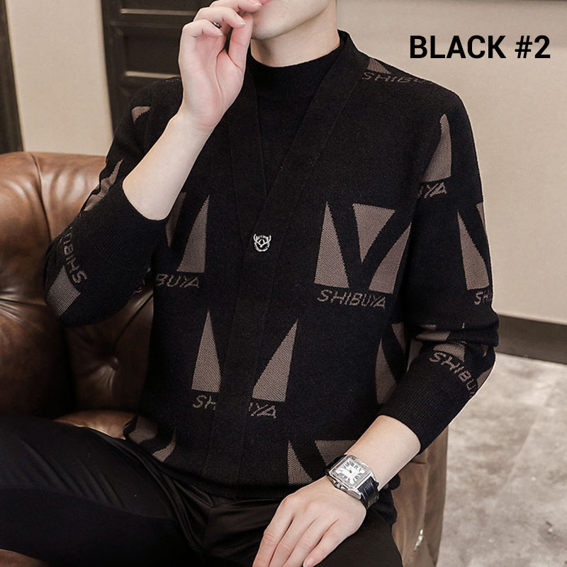 ✨Warm and stylish✨Men's Knit Striped Faux Two Piece Sweater