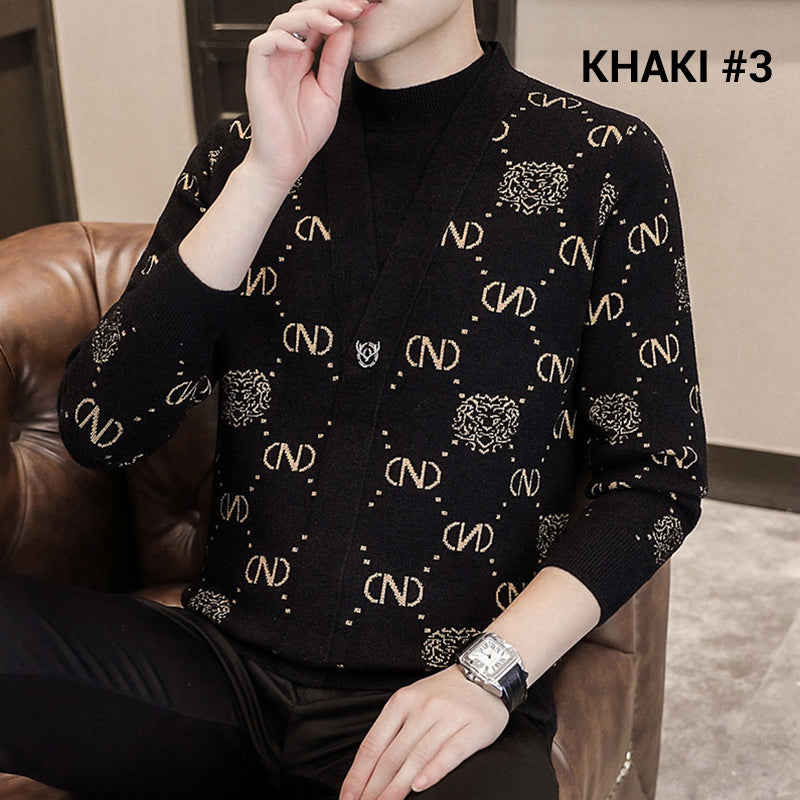 ✨Warm and stylish✨Men's Knit Striped Faux Two Piece Sweater