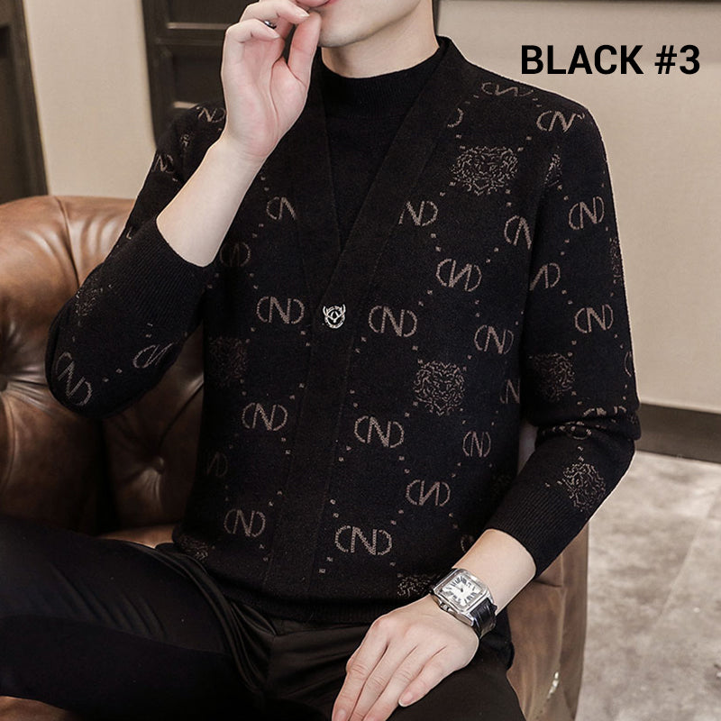 ✨Warm and stylish✨Men's Knit Striped Faux Two Piece Sweater