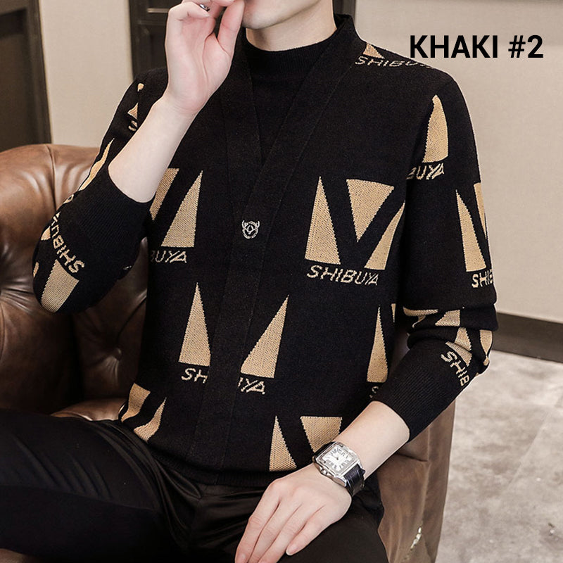 ✨Warm and stylish✨Men's Knit Striped Faux Two Piece Sweater