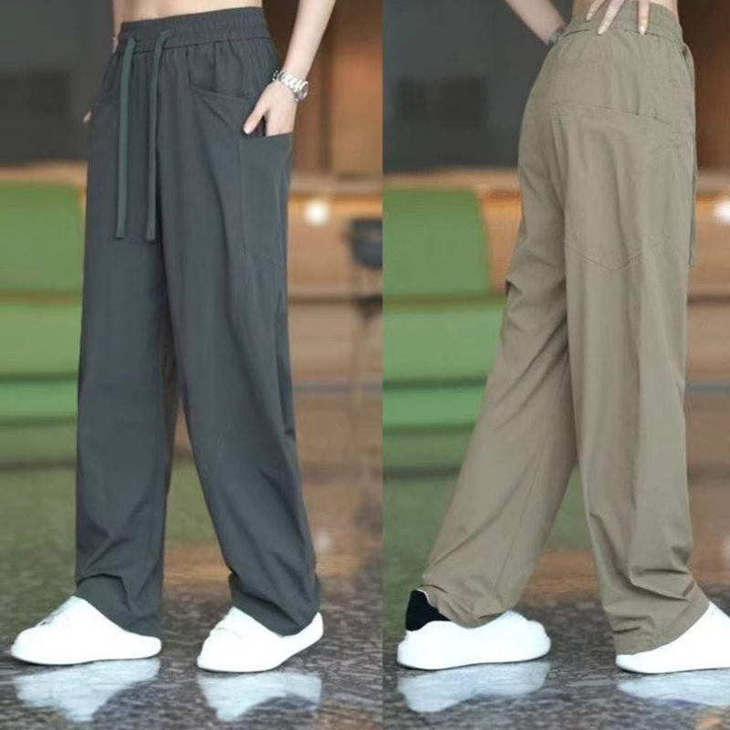 Men's Casual Straight-Leg Pants with Multi-Pocket Design