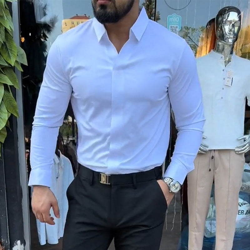 Men's Casual Slim-Fit Solid-Color Premium Shirt