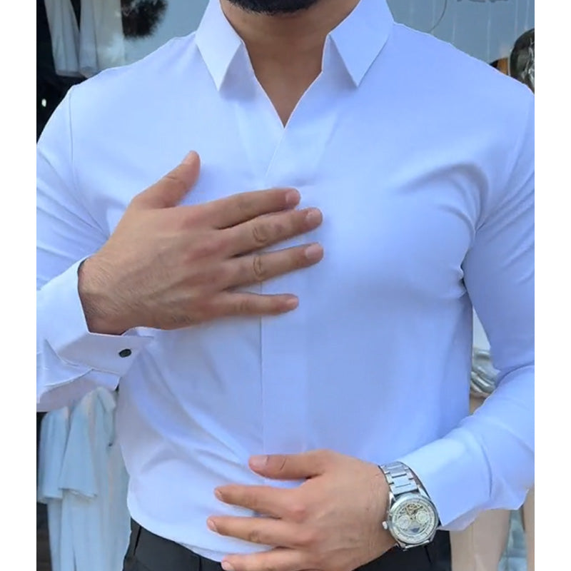 Men's Casual Slim-Fit Solid-Color Premium Shirt