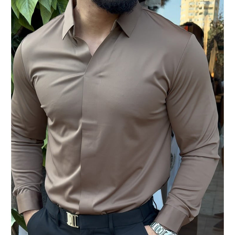 Men's Casual Slim-Fit Solid-Color Premium Shirt